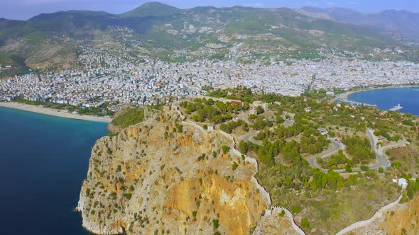 Alanya Castle  Alanya Kalesi Aerial View of Mountain and City Turkey
