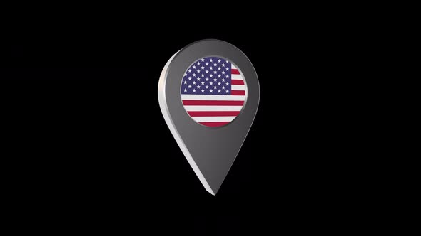 3d Animation Map Navigation Pointer With USA Flag With Alpha Channel  - 2K