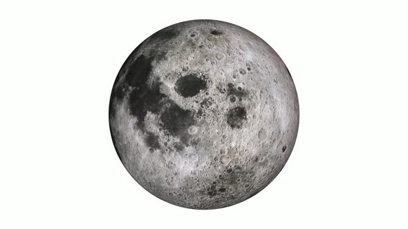 Spinning 3d Realistic Rotated Moon White Background