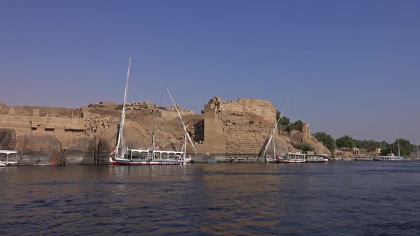 View From Boat Sailing Along Nile River in Aswan