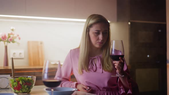 Uncertainly Lady at Wine Turning Glass and Suspecting Poison