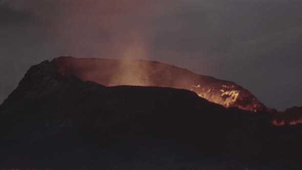 Molten Lava Erupting From Fagradalsfjall Volcano