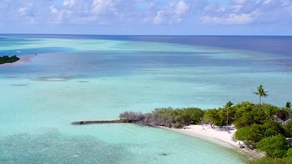 Aerial drone abstract of tropical sea view beach journey by blue water with sand background