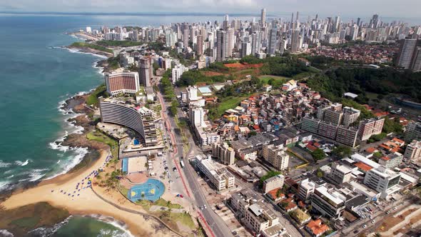 Downtown of Salvador Bahia Brazil. Historic buildings at tourism postalcard.