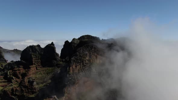 Flying above the clouds at Pico do Arieiro, Madeira, Portugal