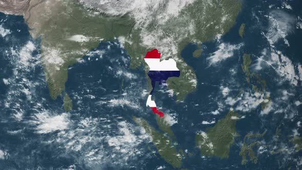 4k Globe Map of Thailand with a flag (Highlighted)