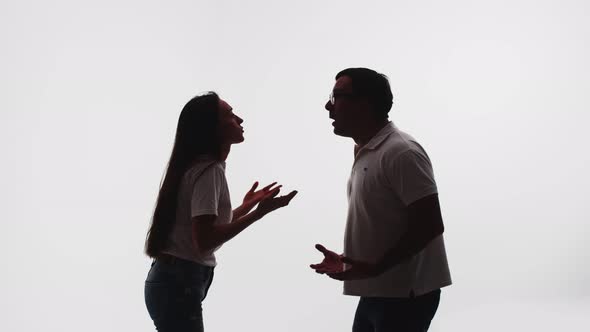 Silhouette of Man Swearing at Woman Man Grabs Woman By Collar and Raises Hand to Punch White