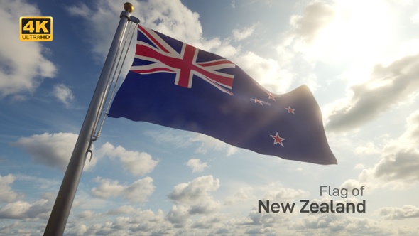 New Zealand Flag on a Flagpole - 4K
