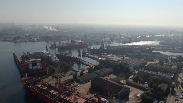 Aerial view of Gdansk shipyard, Poland, Europe