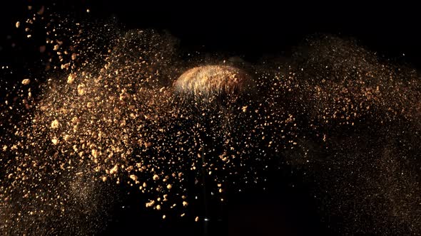 Super Slow Motion Closeup Shot of Makeup Powder Falling From Facial Brush at 1000Fps