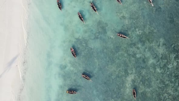 Tanzania Vertical Video  Boat Boats in the Ocean Near the Coast of Zanzibar Aerial View