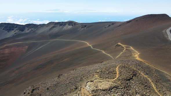 Hiking Paths on Haleakala Volcano Crater on Maui Island, Hawaii - Aerial