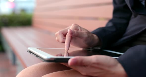 Business Woman Use of Tablet Computer at Outdoor