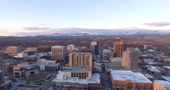 Aerial View of Boise, Idaho Downtown at Sunset