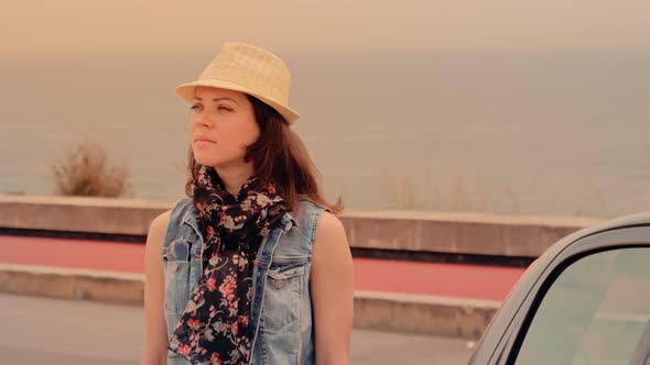 Woman Traveler in Hat with Map in Her Hands, Getting Lost in Journey