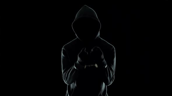 Silhouette of Handcuffed Male in Hoodie, Dangerous Criminal Punished by Law