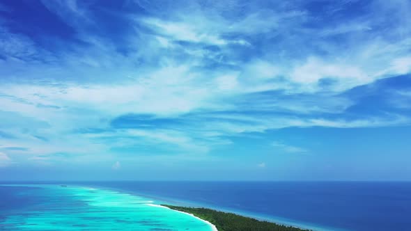 Aerial drone view travel of luxury lagoon beach time by aqua blue lagoon and white sandy background 