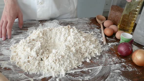 Man's Hands Knead the Dough for Home Baking Chef Pastry