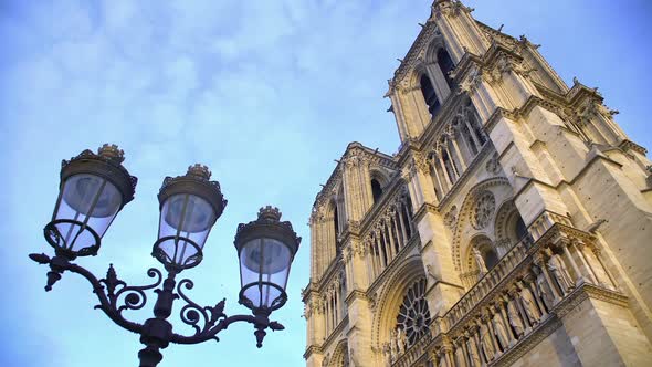Antique Streetlight and Notre-Dame Cathedral, Sightseeing in Paris, France