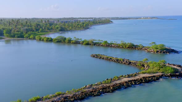 Seascape And Accommodation In Playa Nueva Romana, Dominican Republic - aerial drone shot