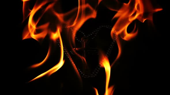 Christian Religion  Symbol Cross In Hell Fire 