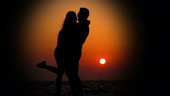 Couple Lovers In Sunset Silhouette 13