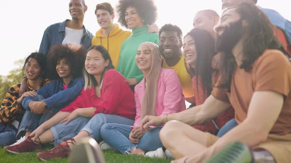 Diverse friends having fun outdoor during summer vacations - Diversity community concept