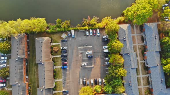 Top Aerial View of a Typical Suburb with Small Apartment Complex