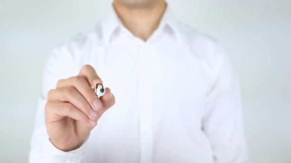 Don't Panic Man Writing on Glass alt