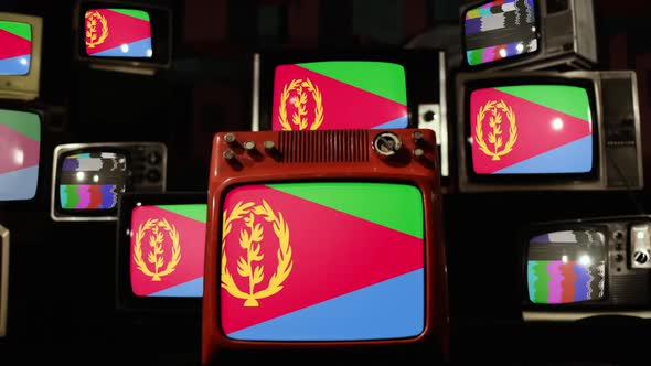 Flags of Eritrea on Retro TVs.