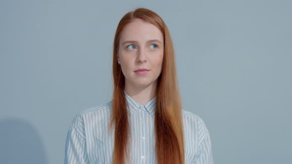 Gingerhead Red Hair, Ginger Hair Model with Blue Eyes on Blue Background