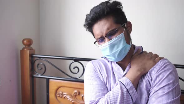 Mature Man Felling Sick and Coughs at Home