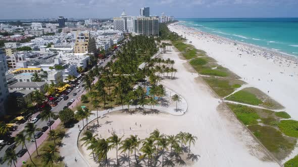 Ocean Drive And South Beach Miami Aerial Amazing Sunny Day 