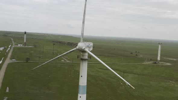 Aerial View of Powerful Wind Turbine Farm for Energy Production