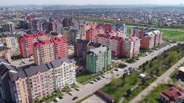 German village. Krasnodar. Modern city districts. Roofs of European houses.
