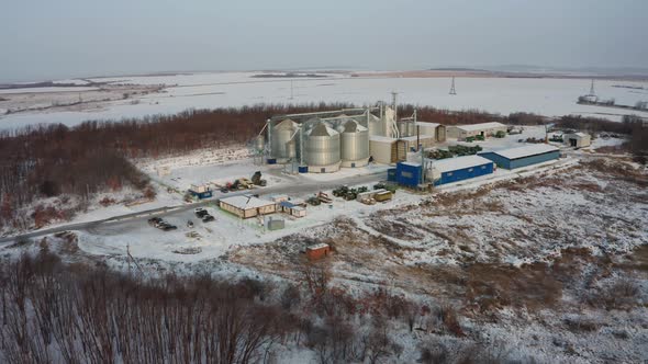 Drone View of the Agricultural Complex on a Winter Morning