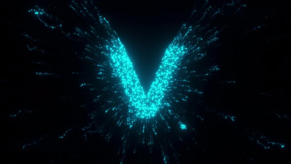 V Letter With Futuristic Particles 4k