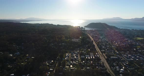 Pucon Chile Lake Villarrica Aerial View Sunny Landscape