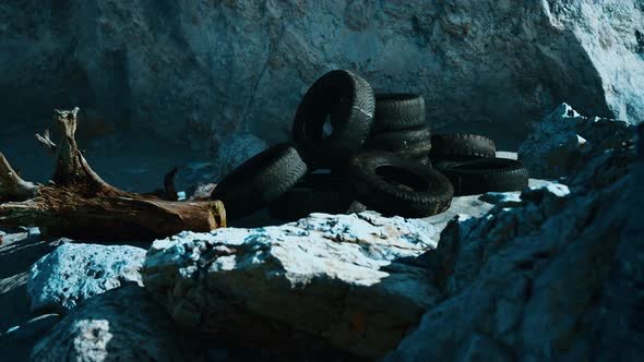 Old Car Tires on the Beach