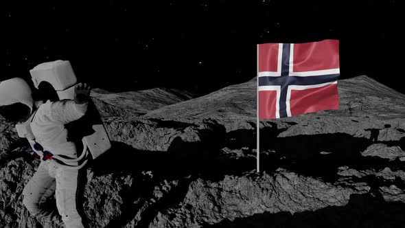 Astronaut Planting Norway Flag on the Moon