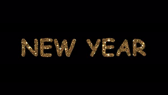 Happy NEW YEAR text animation with glitter gold letters. 4K video Text Gold glitter Glowing lights