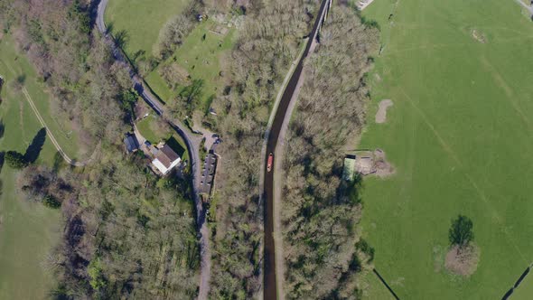 A Narrow Boat Crossing the Pontcysyllte Aqueduct famously designed by Thomas Telford,  located in th