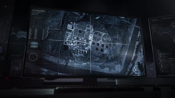 Sci-Fi Satellite Network Technology Showing Aerial View Of Factory Location alt