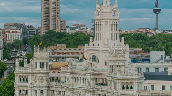 Madrid Timelapse Panorama Aerial View of Madrid Post Palacio Comunicaciones Spain