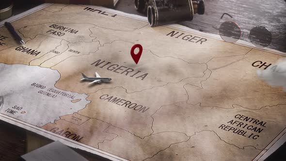 Vintage Travel World Map Nigeria Location