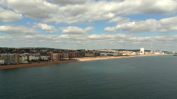 Off Shore Aerial Clip Of Brighton Beach Uk