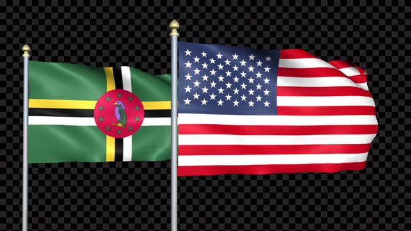 Dominica And United States Two Countries Flags Waving