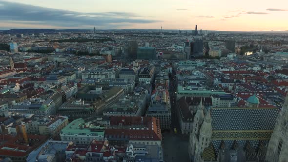 Aerial shot of Stephansdom and its surroundings