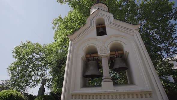 Bells in Orthodox Church or Chapel in Crimea, Russia. Cinemaic Ancient Religious Symbol.