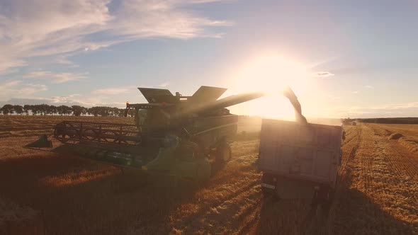 Combine Unloading Grain Into Car.